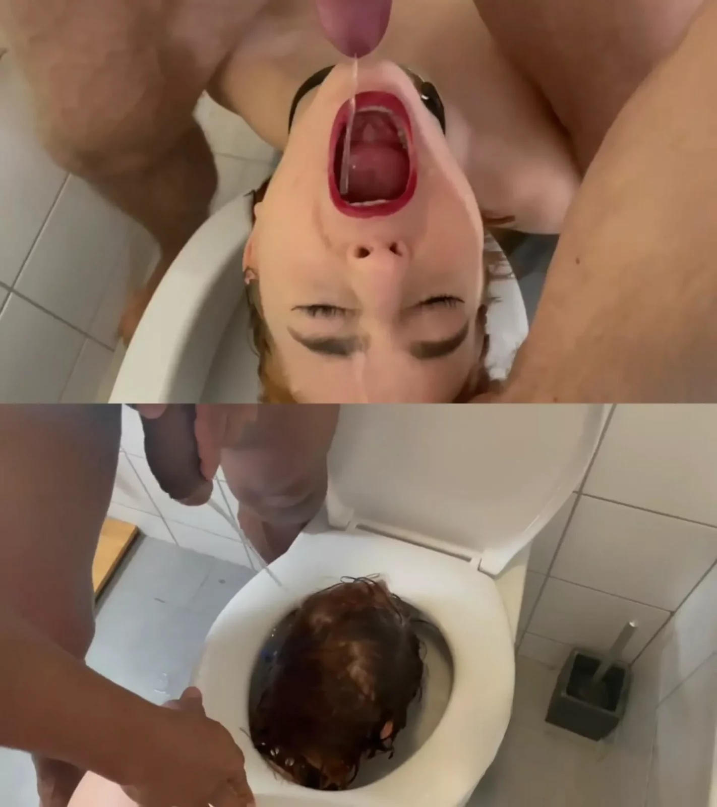 변기를 향해 얼굴을 찌르세요! 2명의 남자에게 화가 나서 / 얼굴이 변기에 찔려있어요! 2명의 남자에게 짜증이 나서 비디오에 출연하는 돌리 다이슨